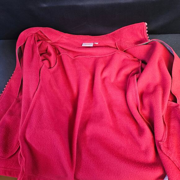 Quacker Factory Red Fleece Jacket Size M Rhinestone Blingy Grandmacore Mature - Picture 7 of 12